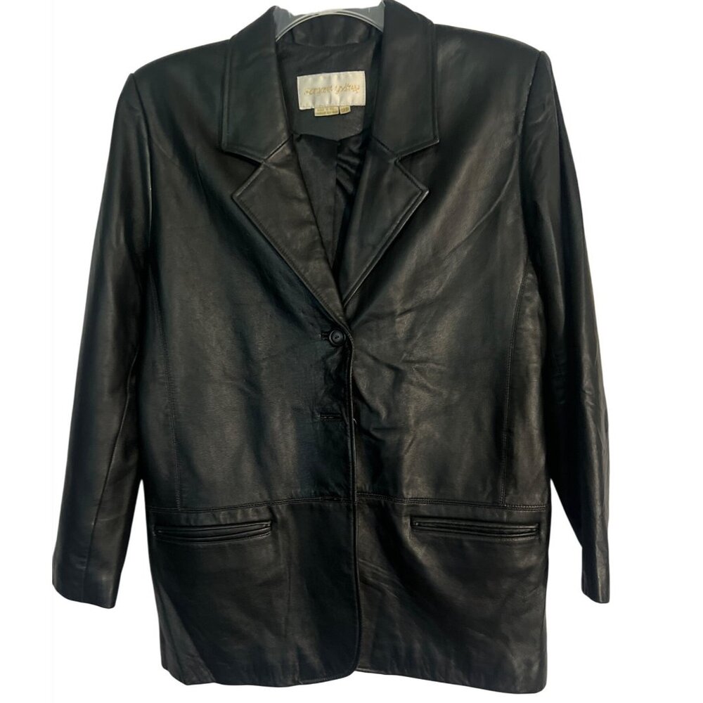 Margaret Godfrey‎ Womens Black Leather Blazer Jacket 12P